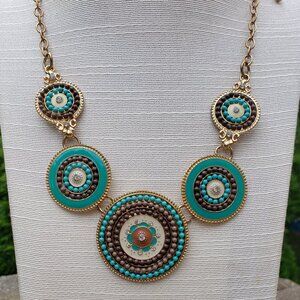 Blue and Brown Necklace with Medallions - Vintage - 1970's